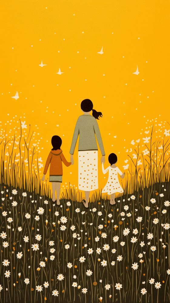 Family walking in the meadow togetherness silhouette fragility.