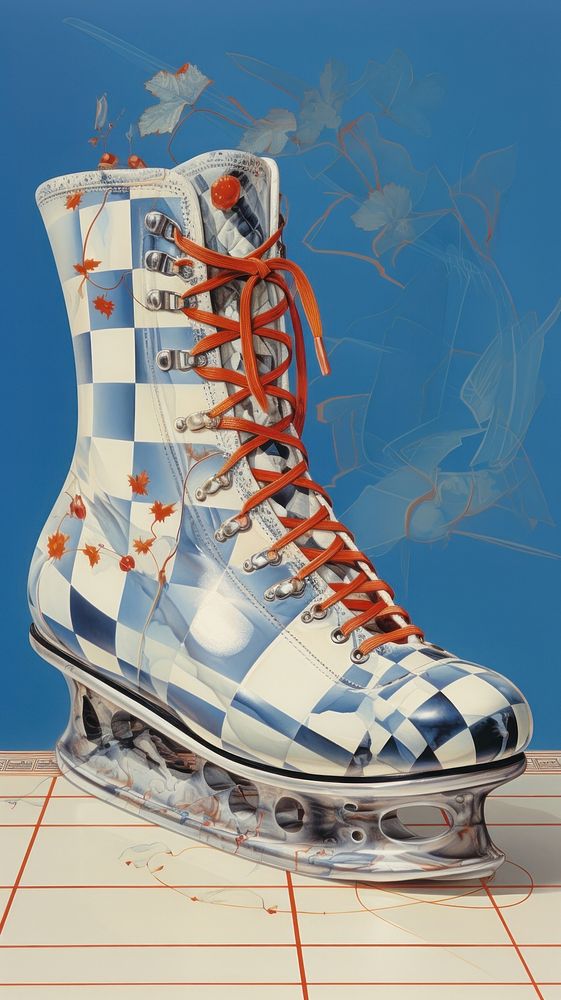 Ice skating shoe footwear painting shoelace.