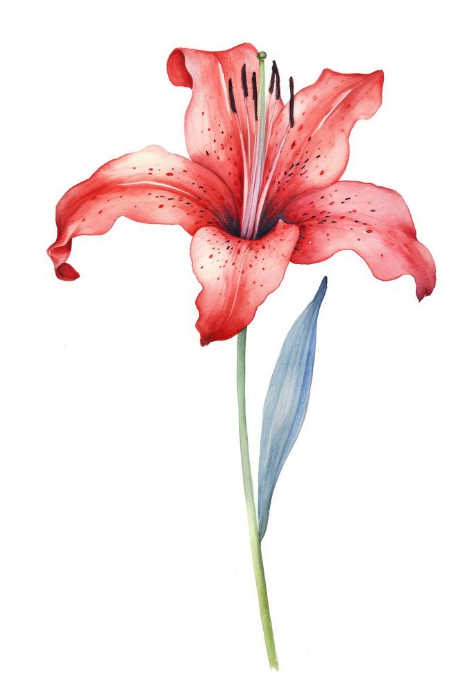 Red lily flower plant white background.