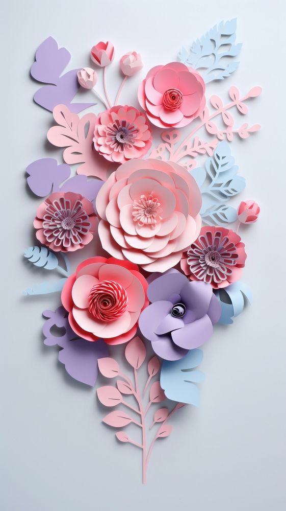 Valentines day concept card in paper cut pattern flower plant.