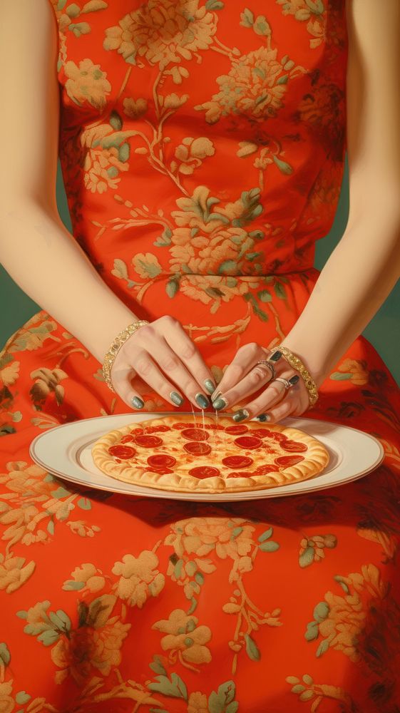 Person holding pizza plate food accessories.