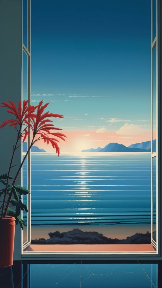 Serene seascape horizon nature window.