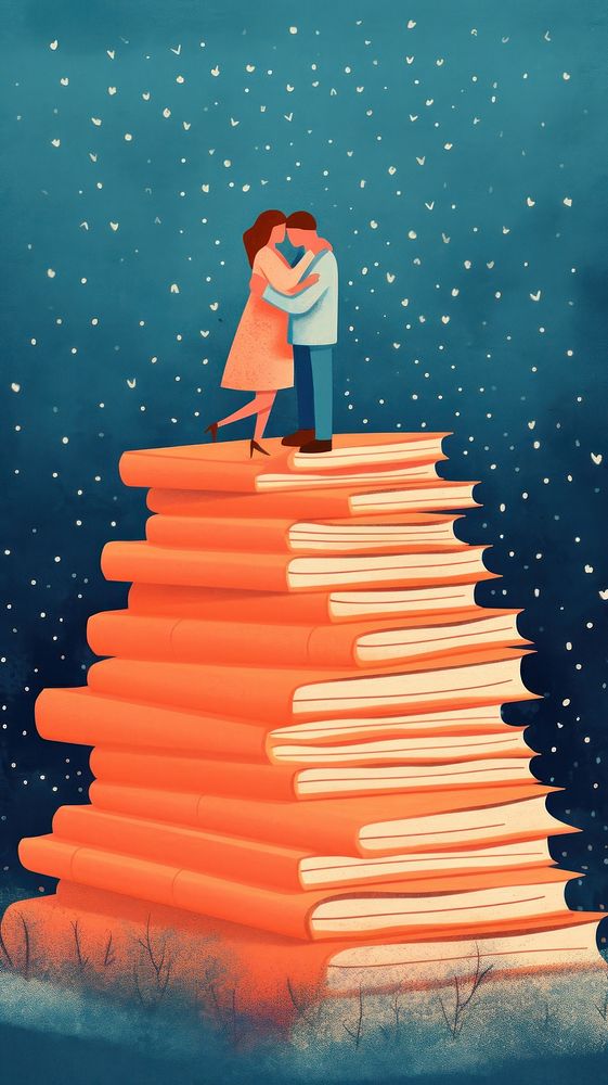 Couple love hugging book publication adult.