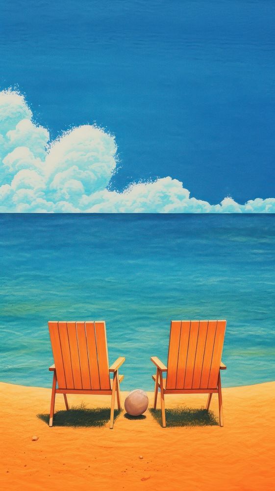 Couple love sitting on the beach furniture outdoors horizon.