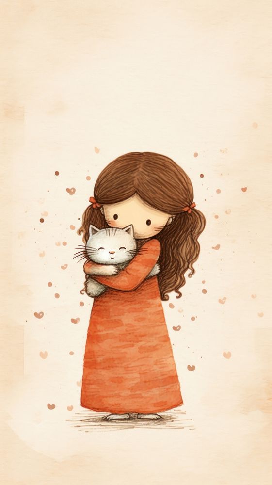 Girl hugging cat affectionate relaxation embracing.