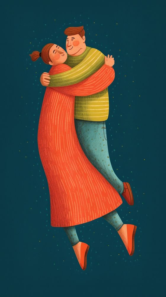 Couple love hugging cartoon adult red.