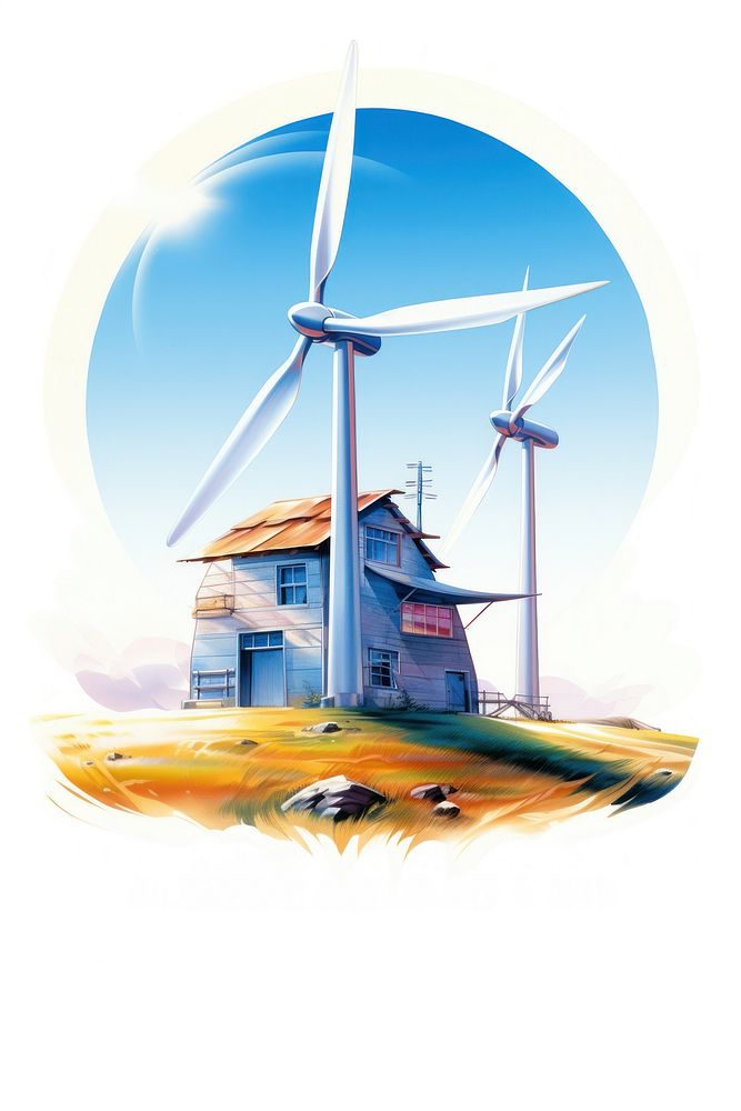 A barn with a wind turbine machine architecture electricity.