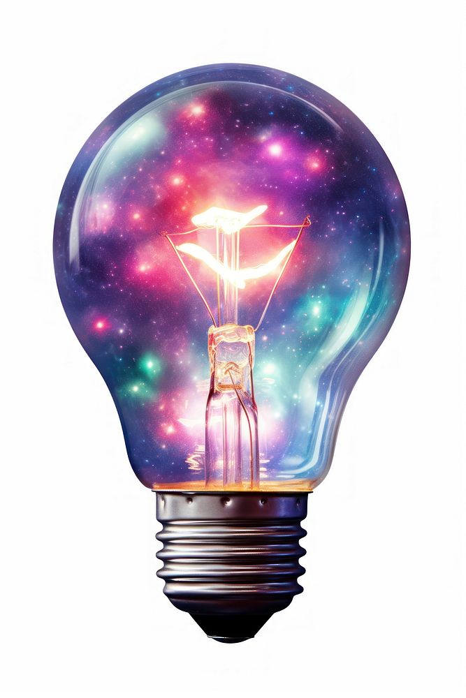 A galaxy in a lightbulb white background illuminated electricity.