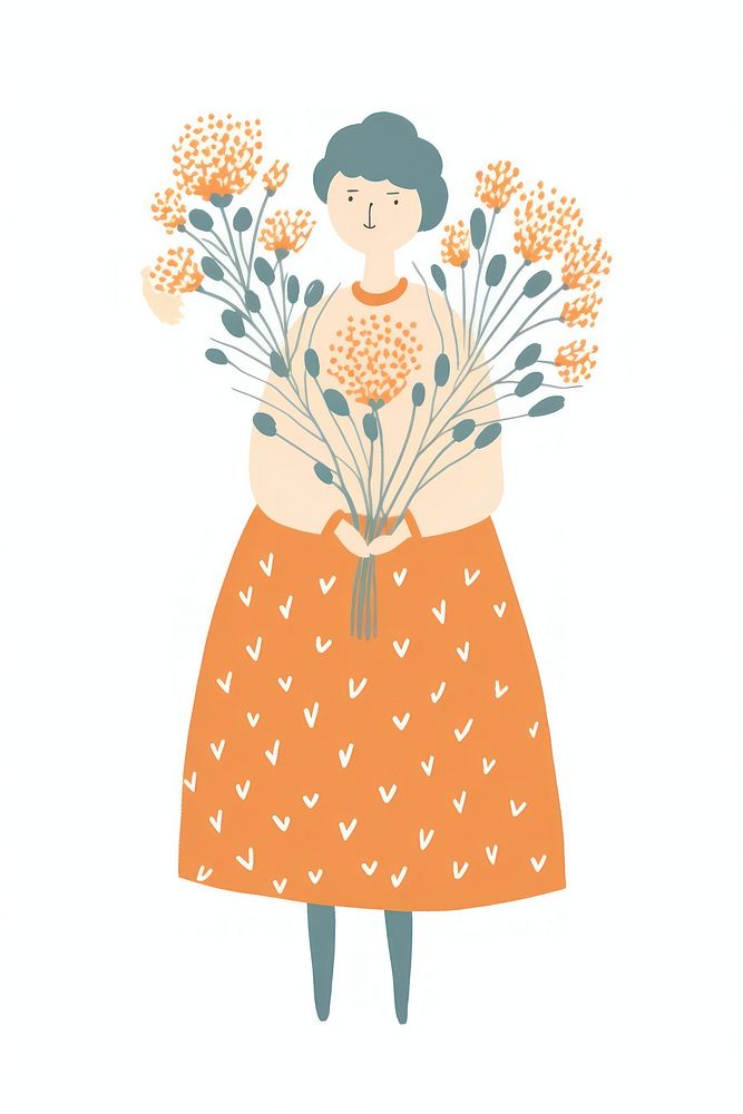 Doodle illustration of women holding flowers art cartoon pattern.