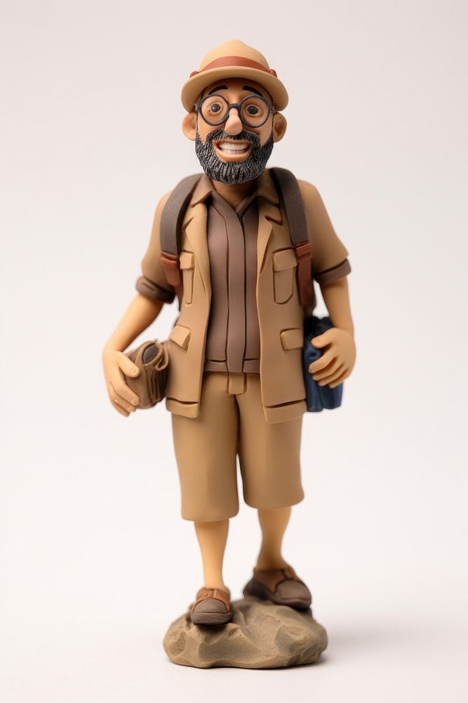 Tourist man made up of clay figurine craft adult.