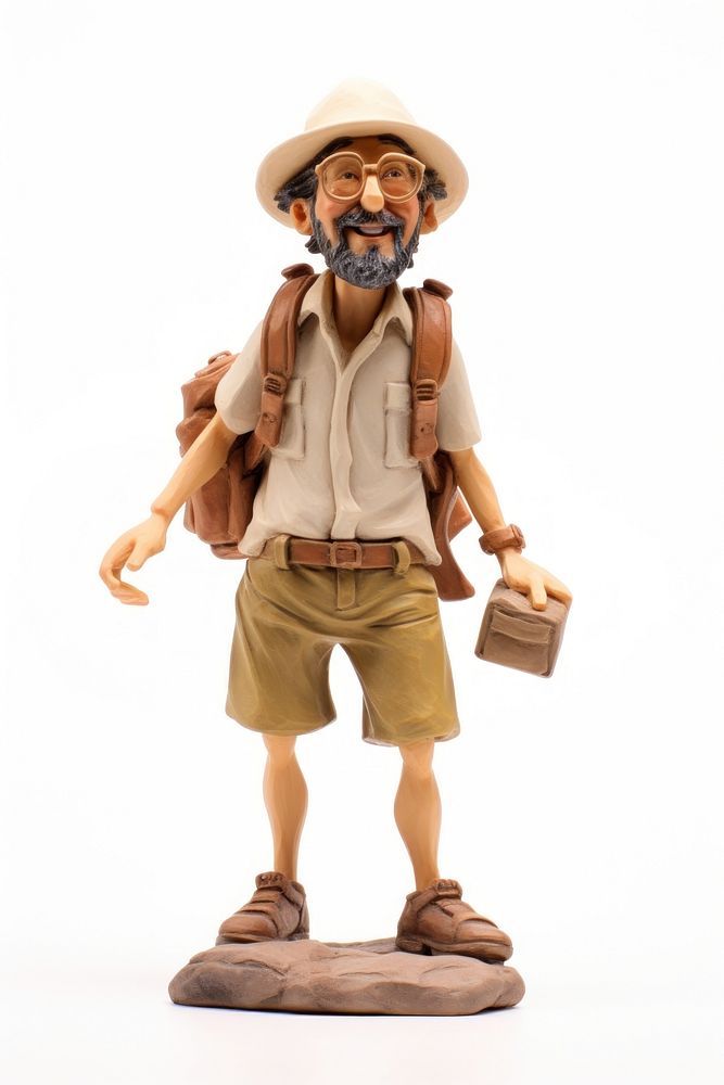 Tourist man made up of clay figurine toy white background.