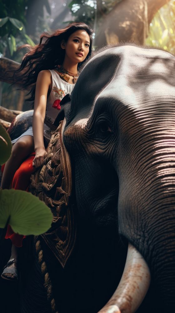 Singaporean woman riding elephants in thailand wildlife portrait animal.