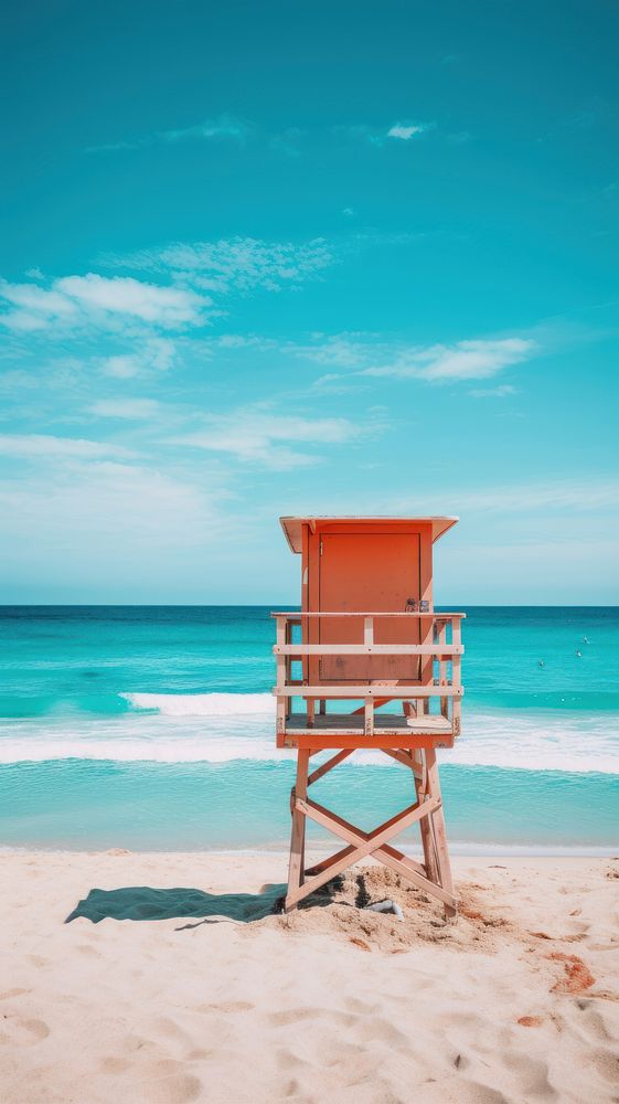 Lifeguard seat in beach outdoors vacation horizon.