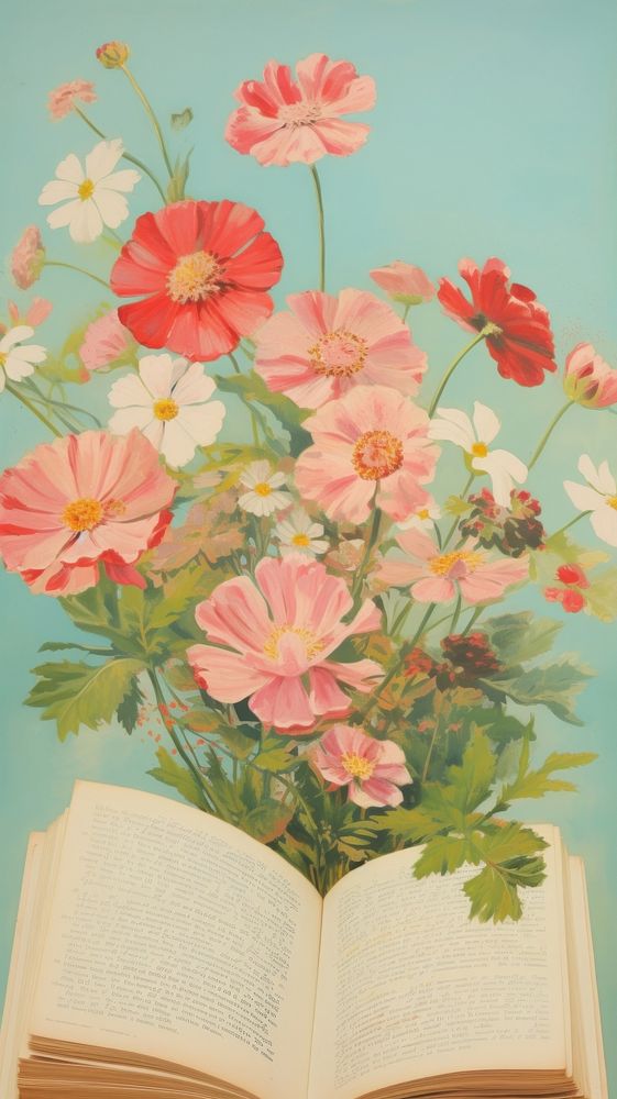 Book with flower art publication painting.