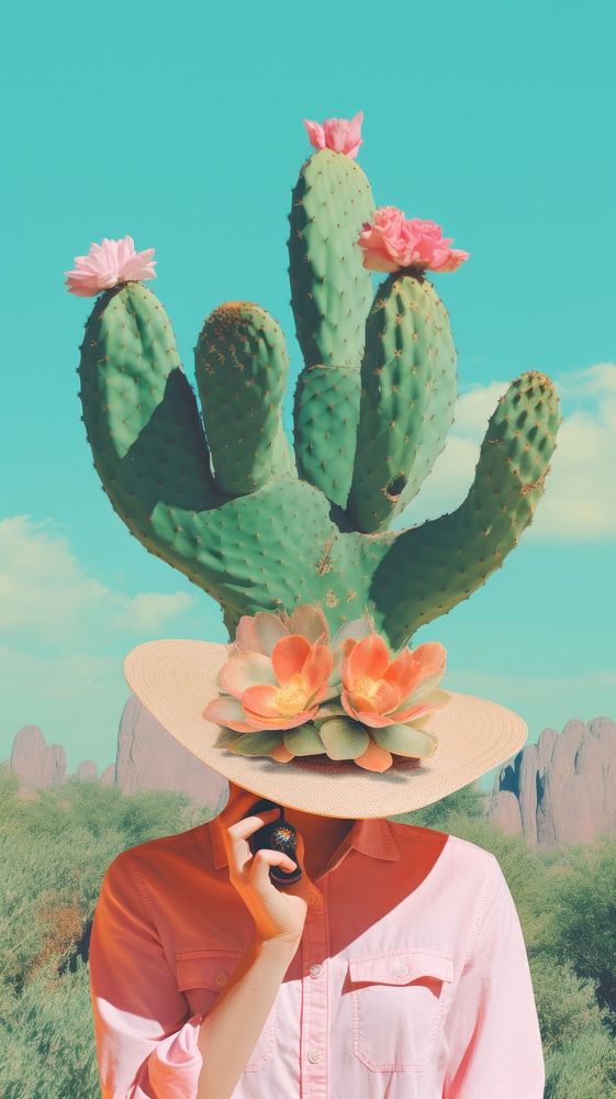 Cactus with hat portrait plant adult.