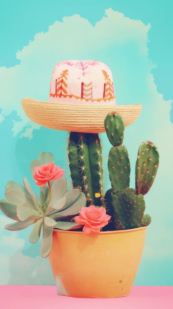 Cactus with hat flower plant art.