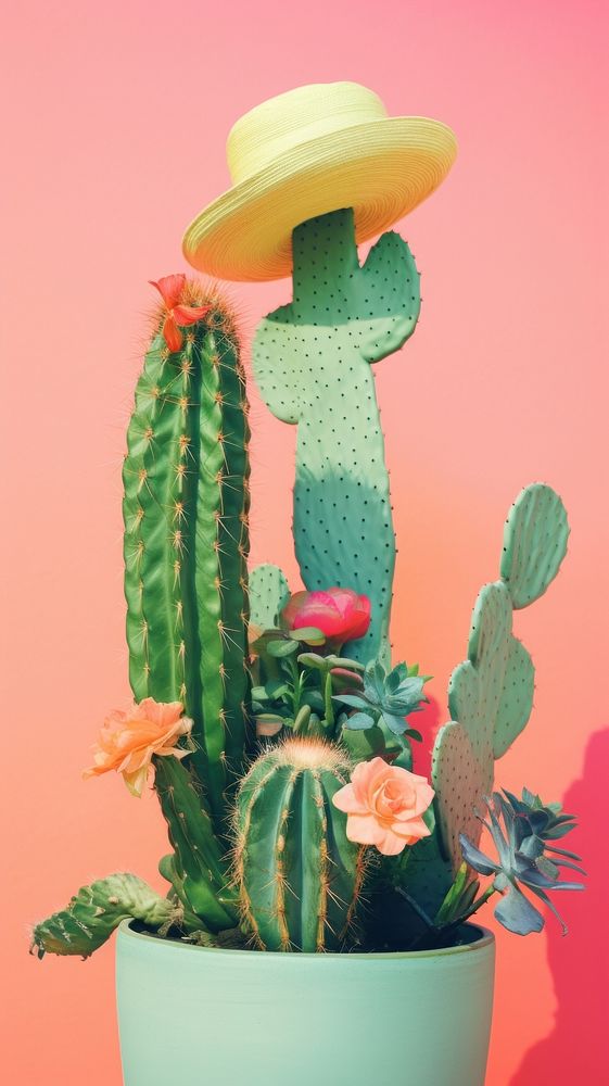 Cactus with hat flower plant representation.
