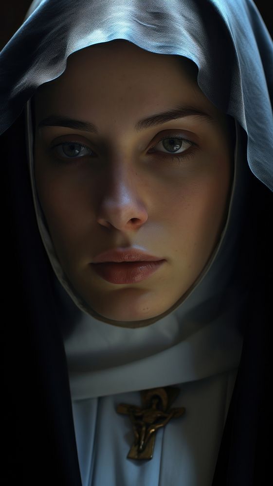 Beautiful nun portrait photo hood.