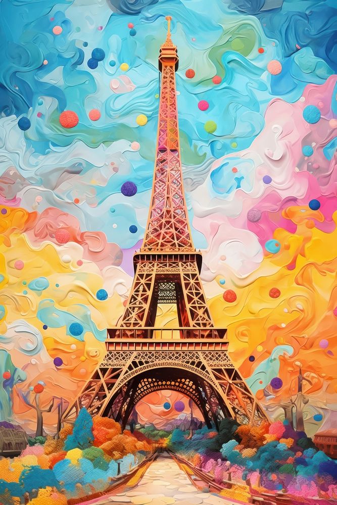 Eiffel tower architecture painting art.