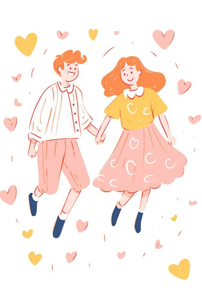 Doodle illustration of couple drawing walking cartoon.