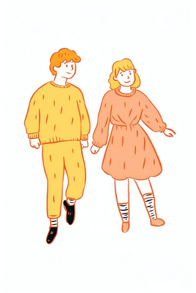 Doodle illustration of couple cartoon drawing walking.