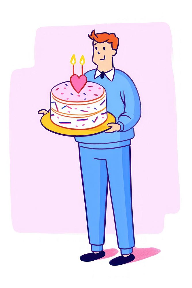 Doodle illustration old men cartoon cake birthday.