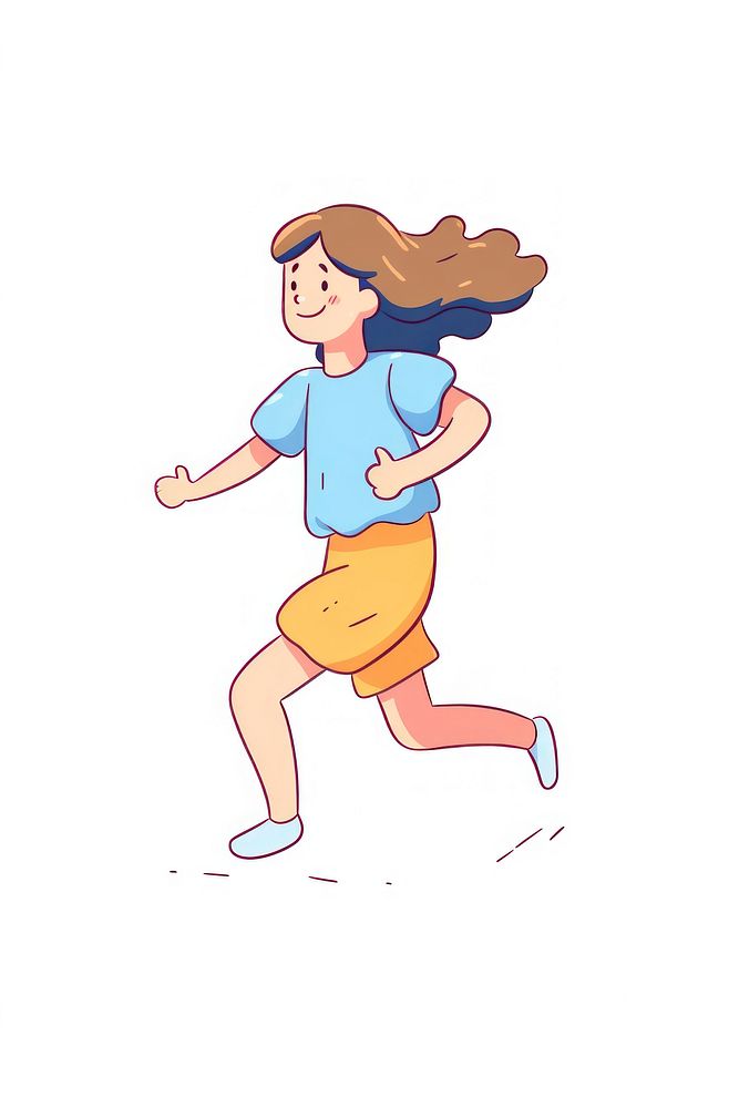 Doodle illustration adult girl running cartoon footwear drawing.