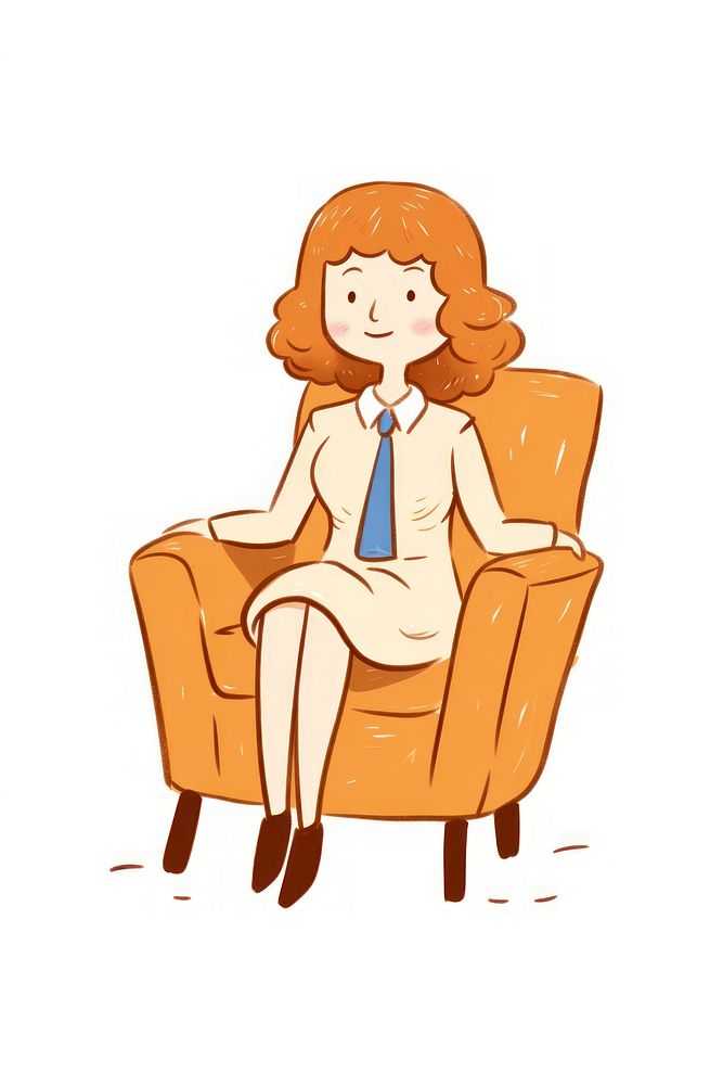 Doodle illustration businesswoman armchair furniture sitting.