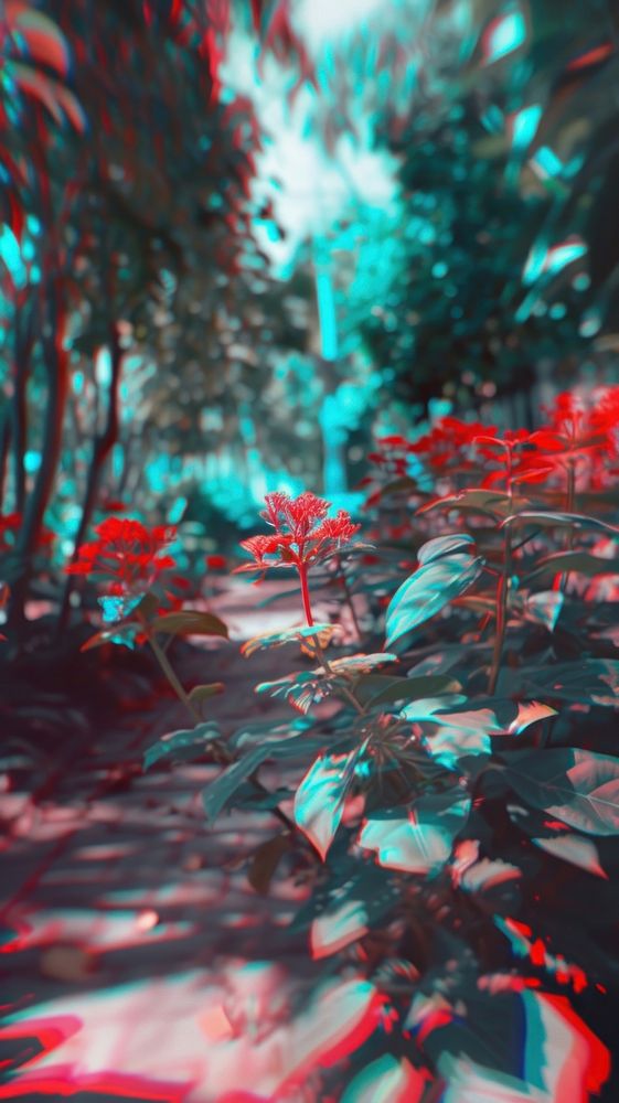 Anaglyph effect garden outdoors nature forest.