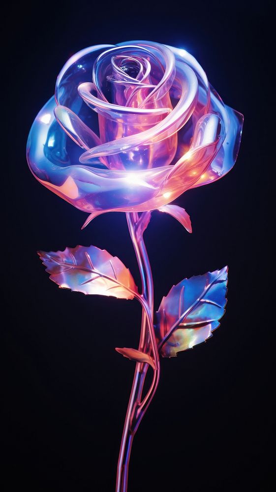 Fused glass rose flower light plant.