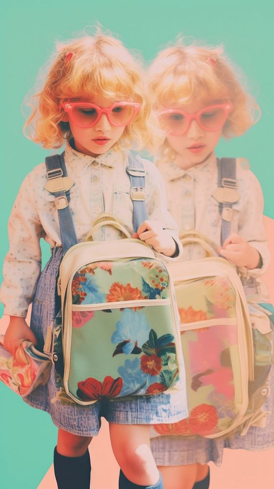 Kids with bag pack portrait handbag child.