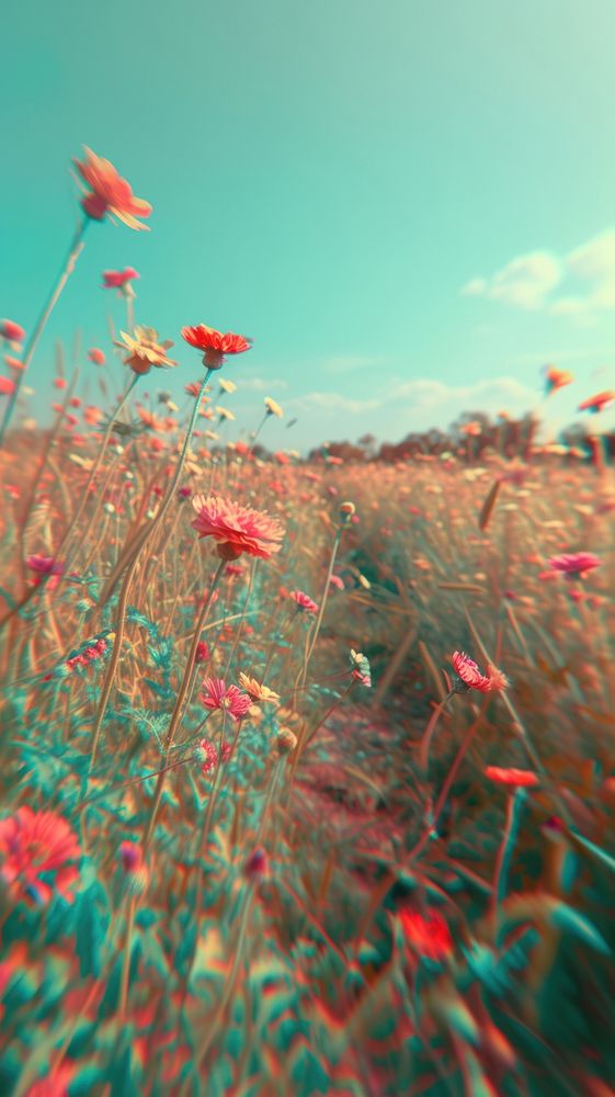 Anaglyph meadow landscape grassland outdoors.