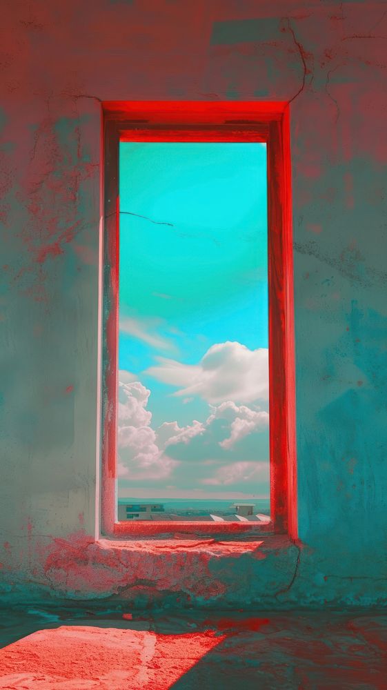 Anaglyph window sky red architecture.
