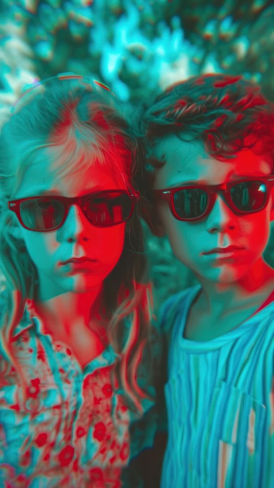 Anaglyph girl and boy photography sunglasses portrait.