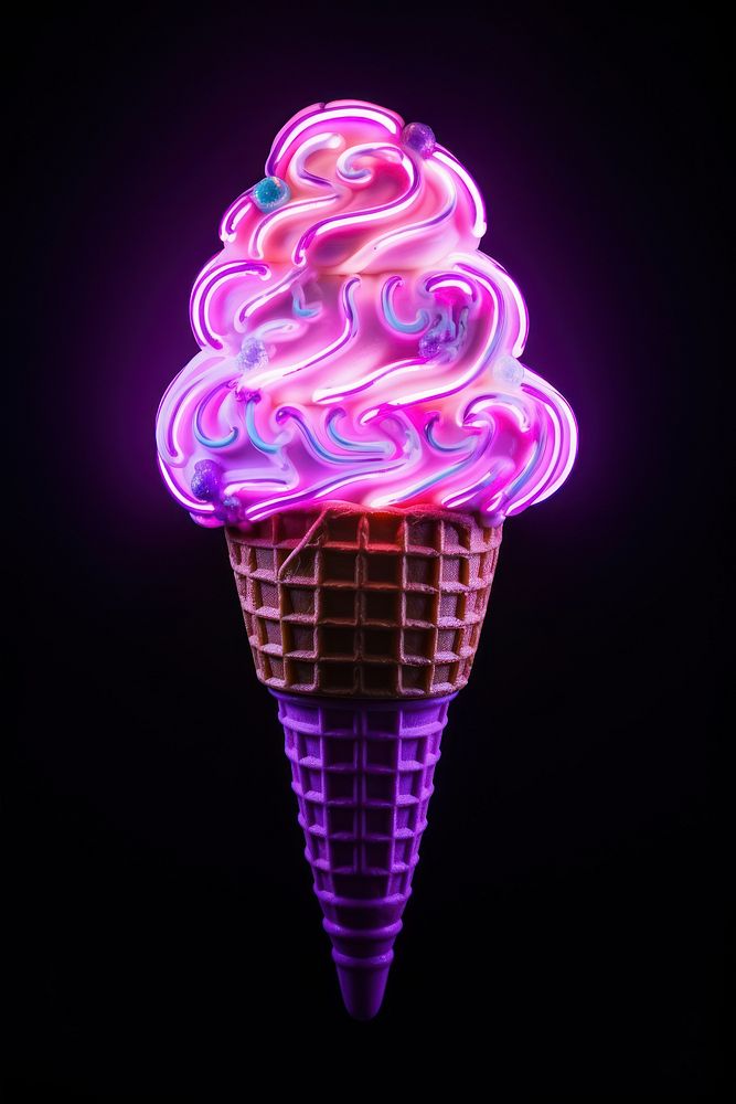 Ice cream neon rim light dessert purple food.