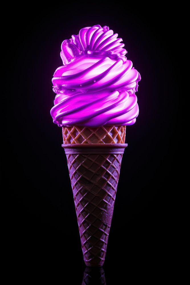 Ice cream neon rim light dessert purple food.