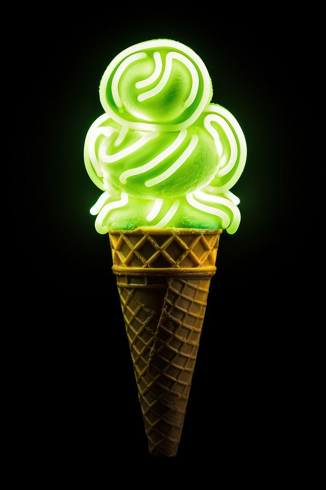Ice cream neon rim light dessert yellow green.
