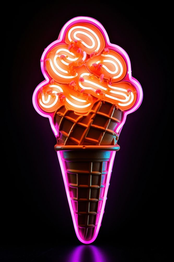 Ice cream neon rim light dessert food illuminated.