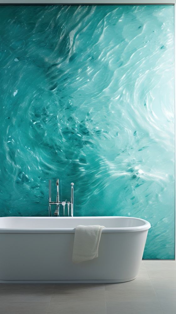 Ocean glass fusing art bathtub wall turquoise.
