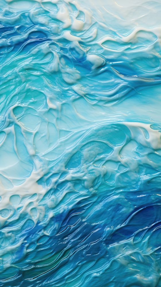 Ocean glass fusing art turquoise textured painting.
