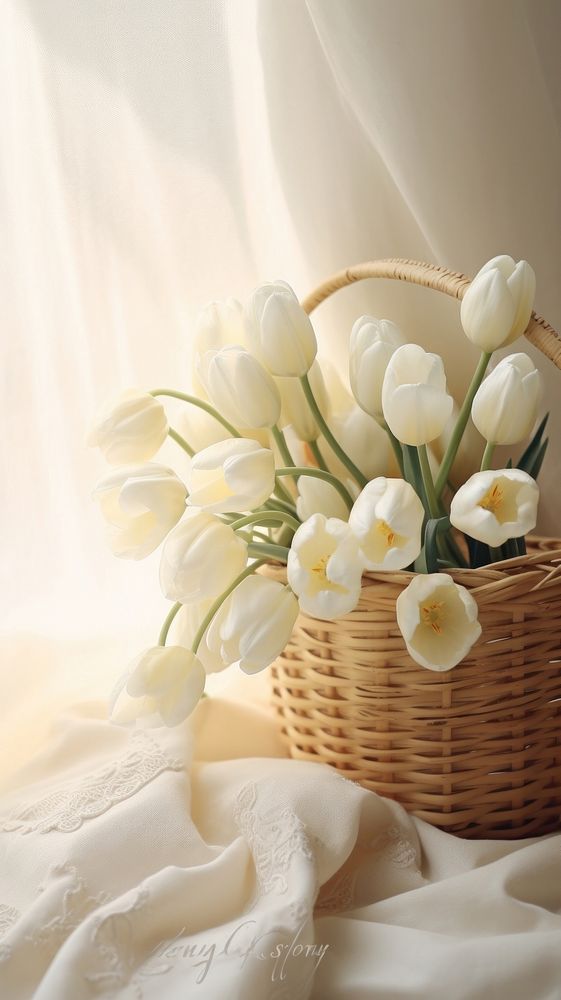 Photography white tulips basket flower yellow.