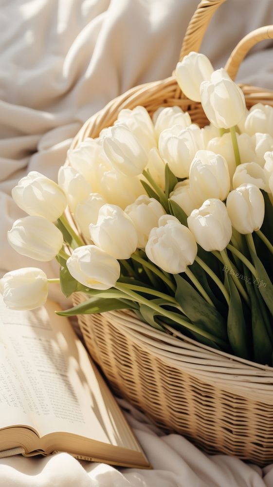 Photography white tulips basket flower plant.
