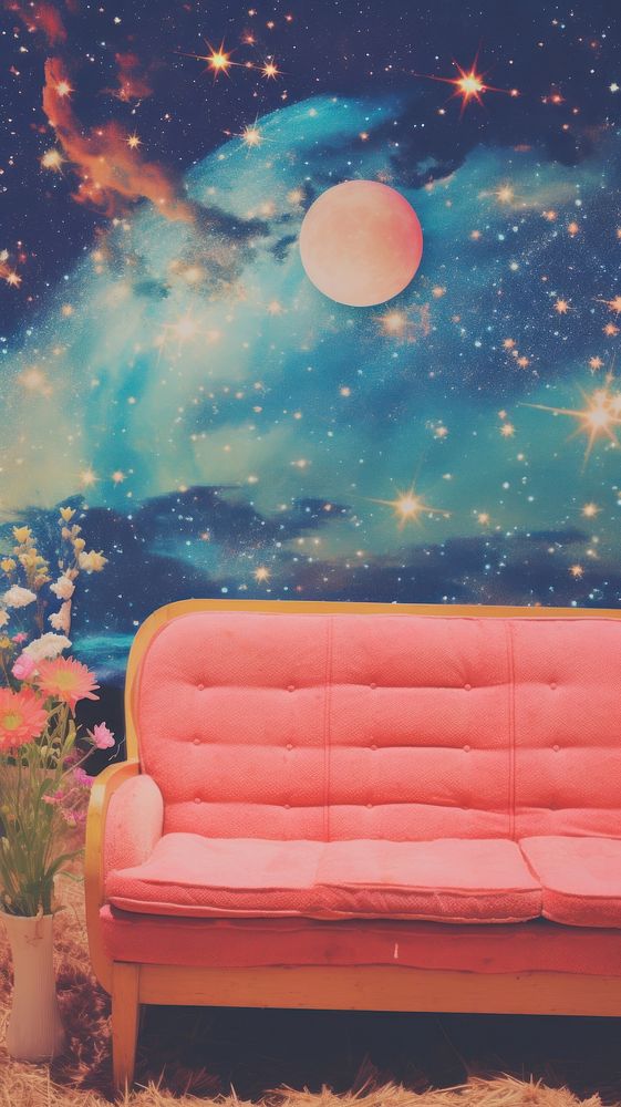 Sofa with night galaxy art architecture astronomy.