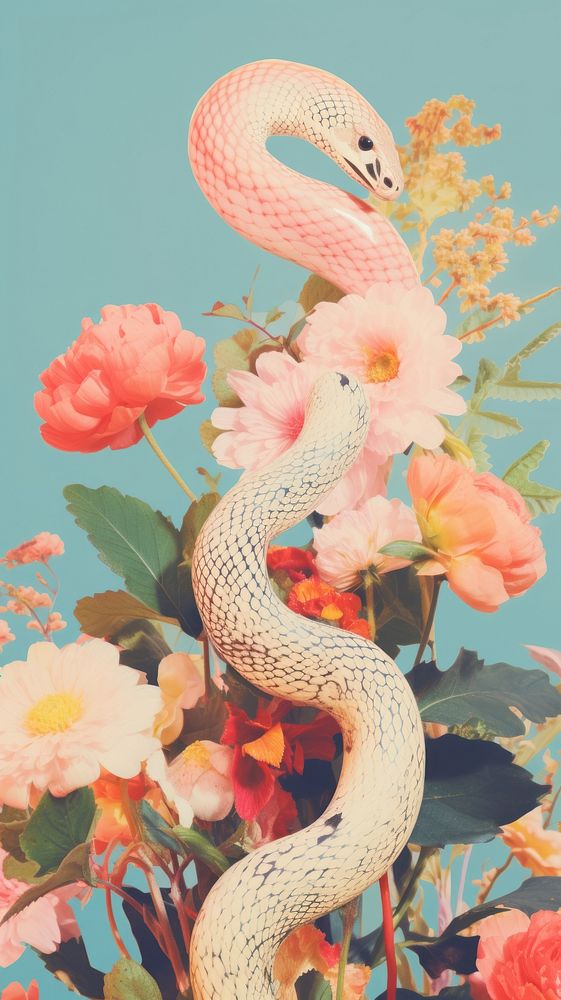 Snake with flower art reptile animal.