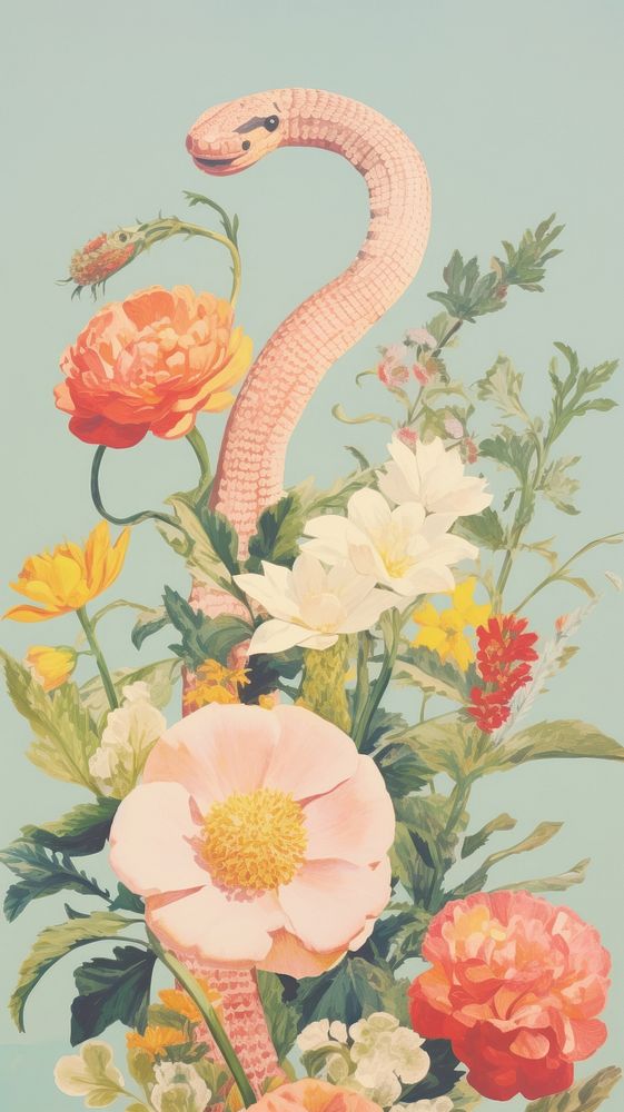 Snake with flower art painting pattern.