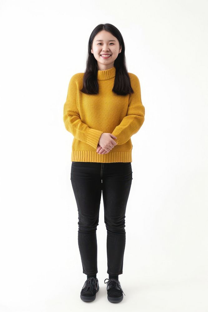 Happy chinese woman standing portrait sweater.
