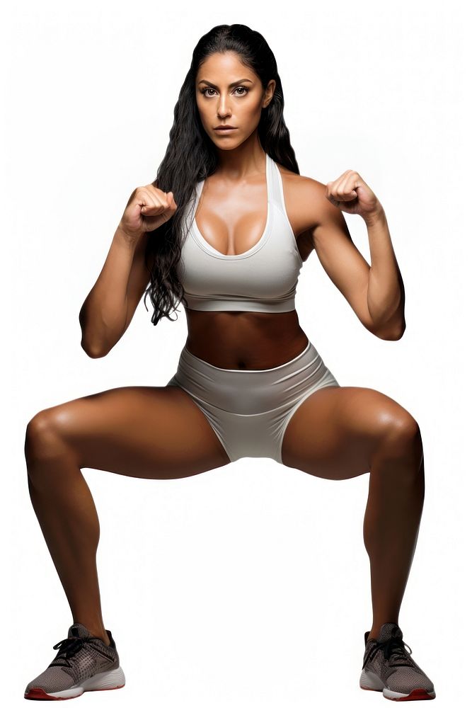 Latin woman exercise sports adult squat.