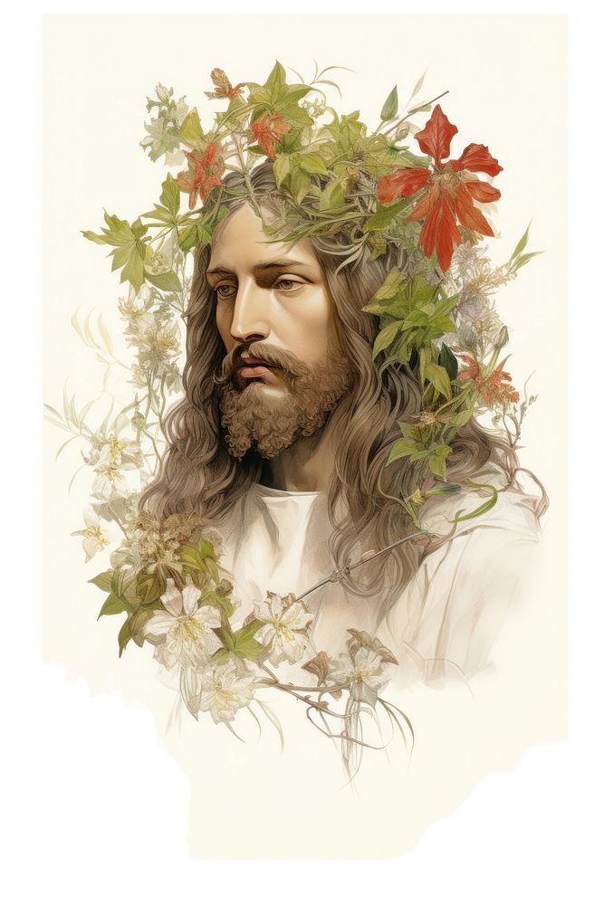 Botanical illustration of Holy Jesus Christ painting portrait drawing.