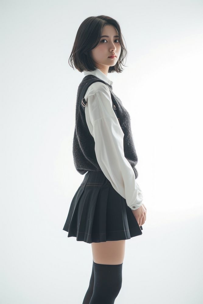 Japanese female student miniskirt dress hairstyle.