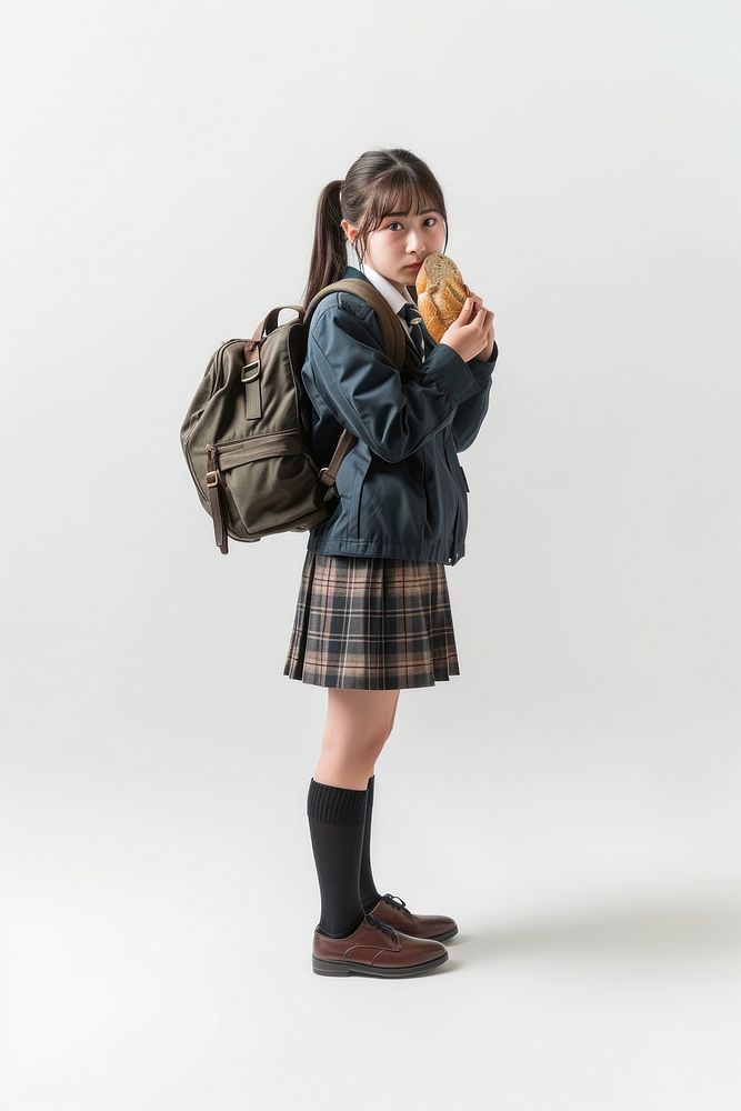 Japanese female student bag footwear holding.
